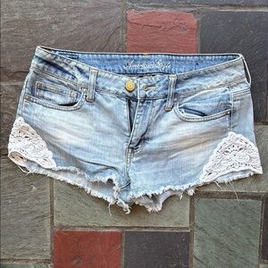 American Eagle Denim Shorts with Lace Accents